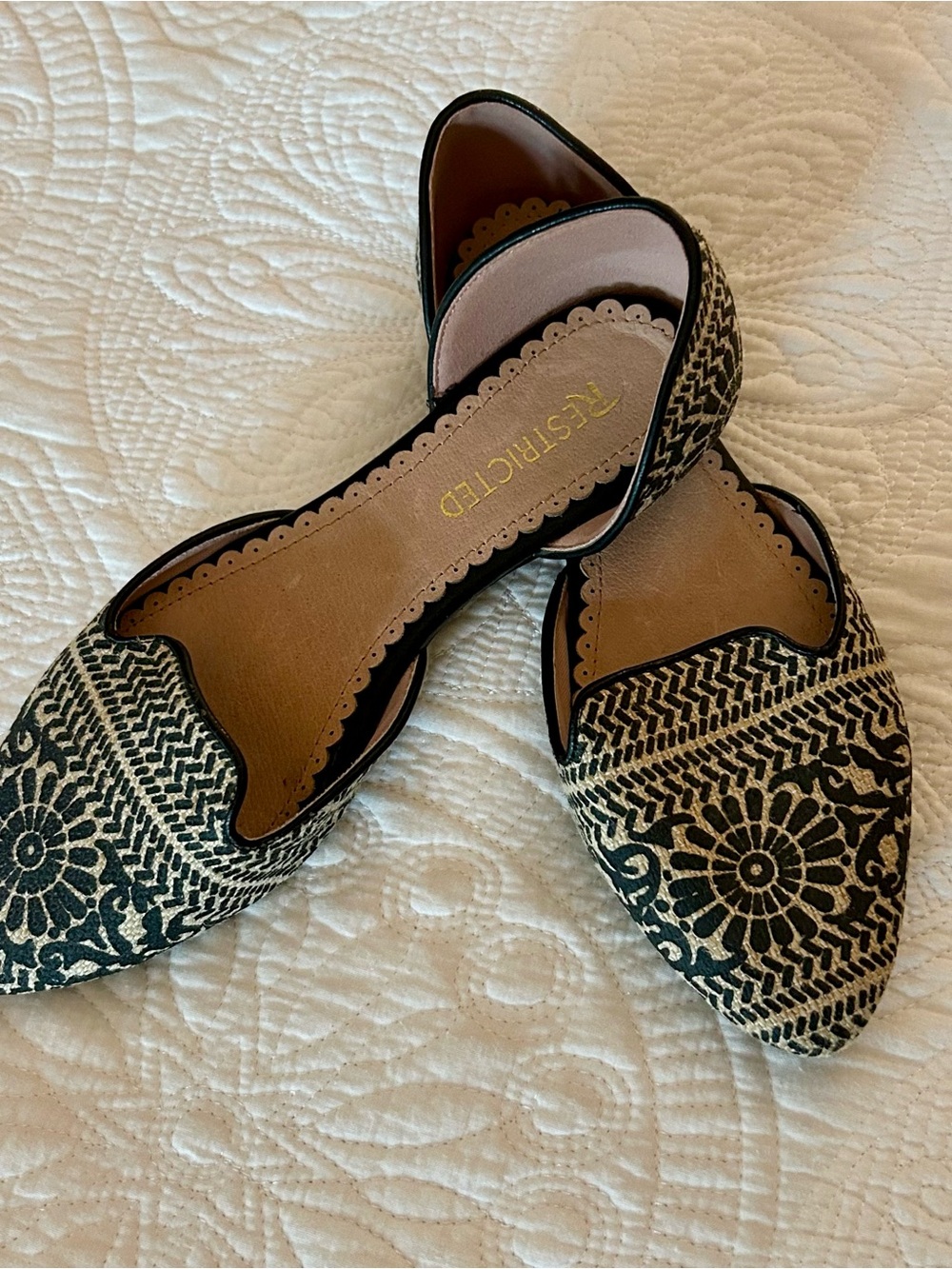 Restricted Black and Cream Patterned D'Orsay Flats